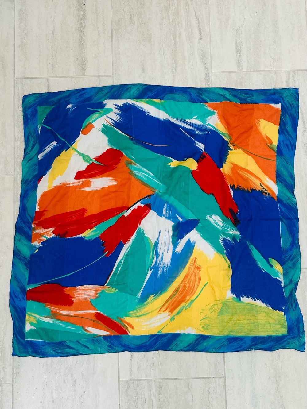 Multicolor Abstract Decorative Scarf - Blue, Teal, Red, Orange